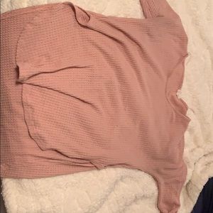 Long sleeve light pink waffle top